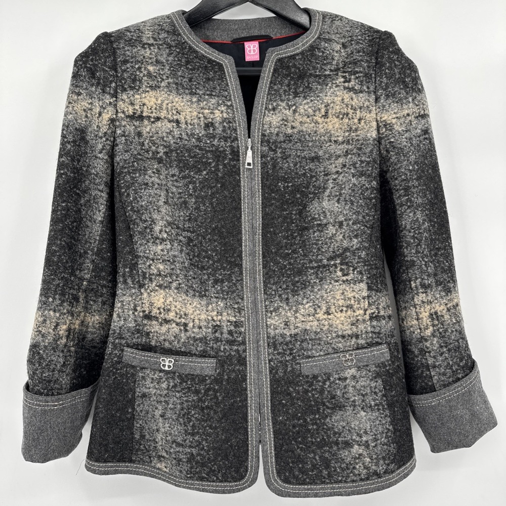 BASLER Size S/34 Wool Blend Textured Career Jacket Gray Cream Mottled Wool Blend